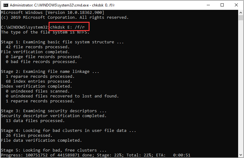 perform CHKDSK scan