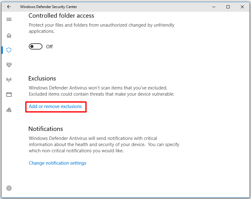 click on Add or remove exclusions