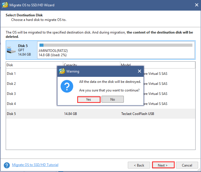 select a target disk to migrate OS