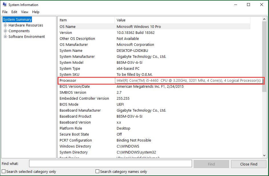 Check Processor in System Information