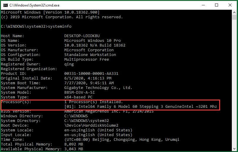 Search Processor Info in CMD