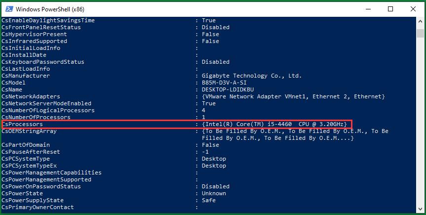 Search Processor Info in Windows PowerShell