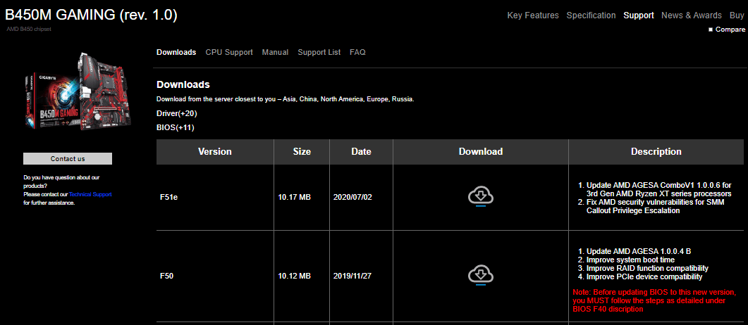 download the latest version of BIOS