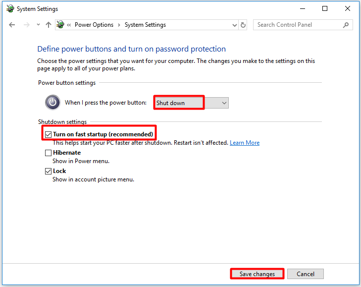 configure settings and save changes