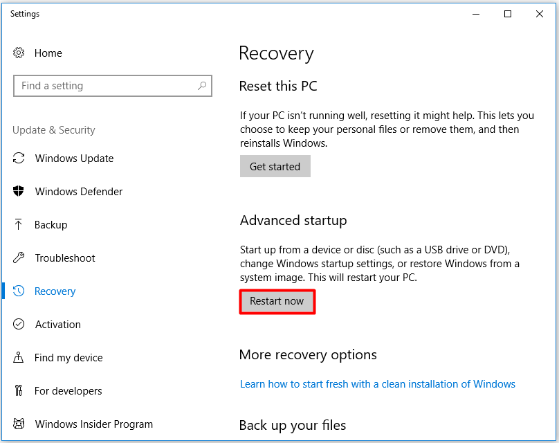 click restart now under advanced startup