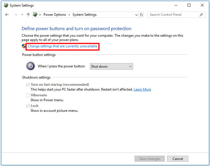 change settings that are currently unavailable