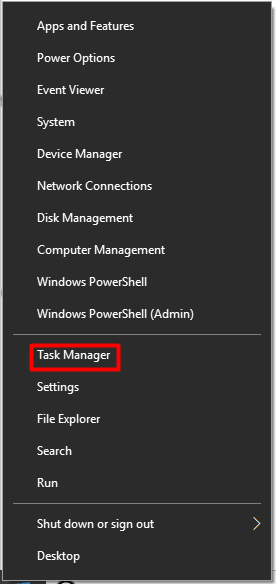 open task manager from the start menu