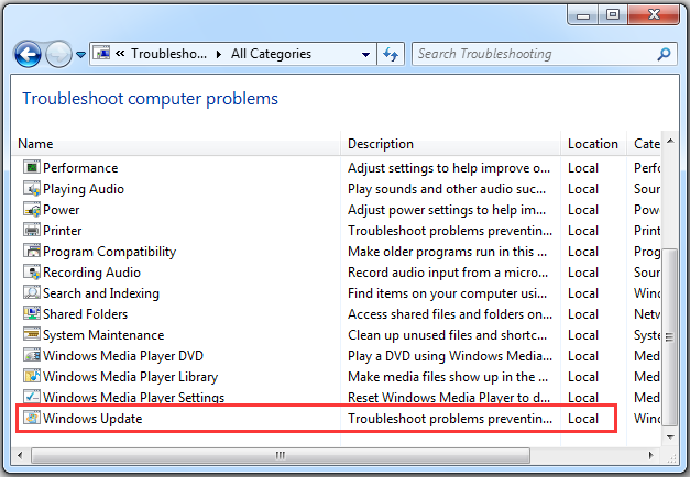 select Windows Update