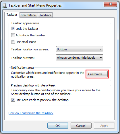 click Customize