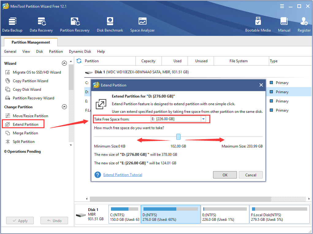 extend the installation drive