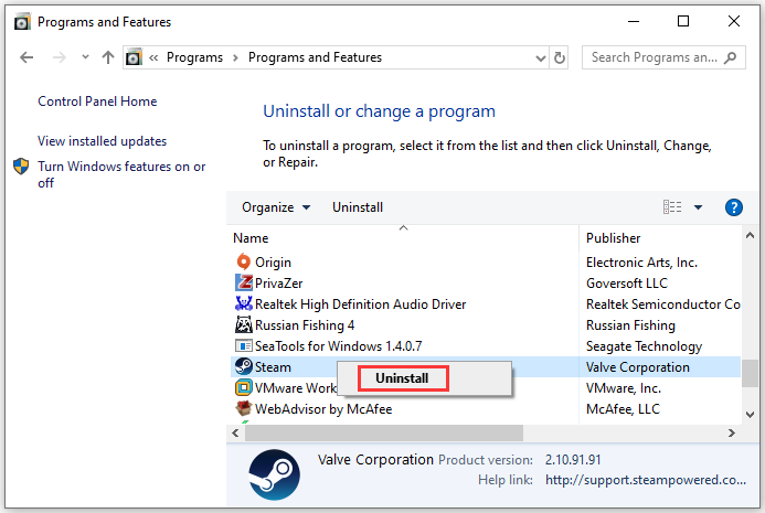 uninstall Steam