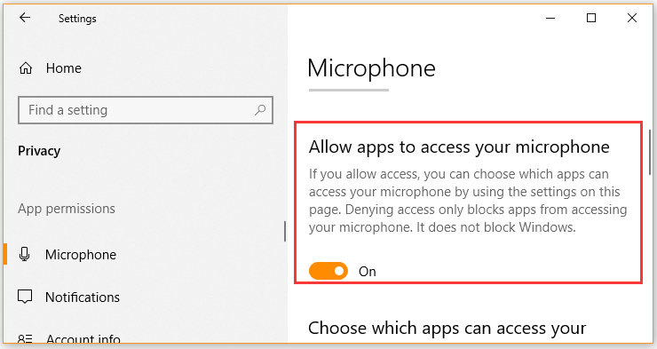 Allow apps to access your microphone
