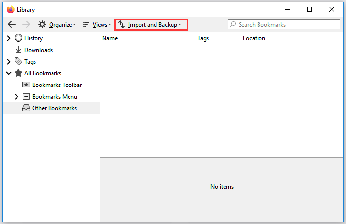 click Import and Backup