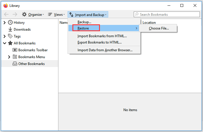 click the Restore option
