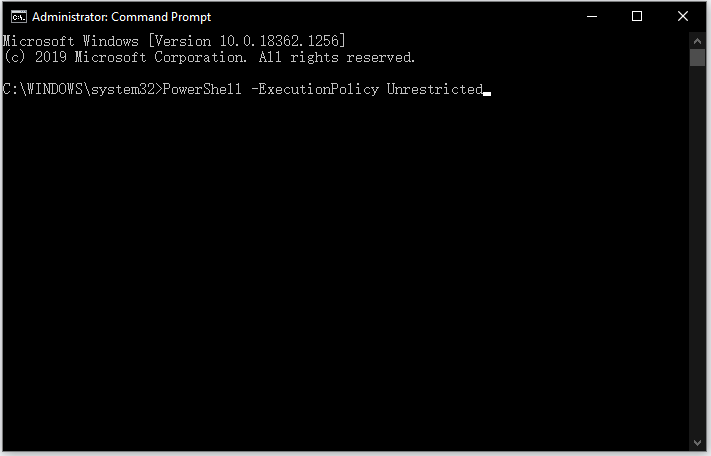 run PowerShell -ExecutionPolicy Unrestricted
