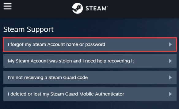 Steam Support page