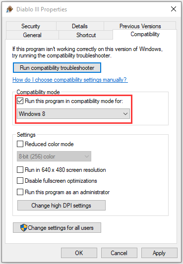 run Diablo 3 in compatibility mode