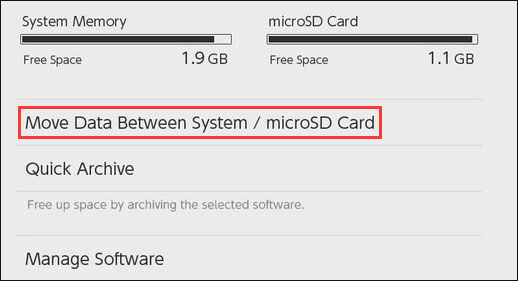 select Move Data Between System / micro SD
