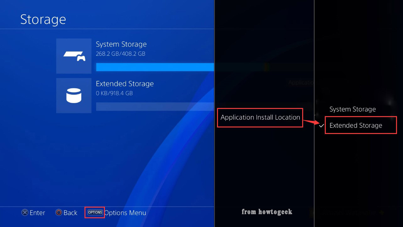 select the external hard drive as extended storage