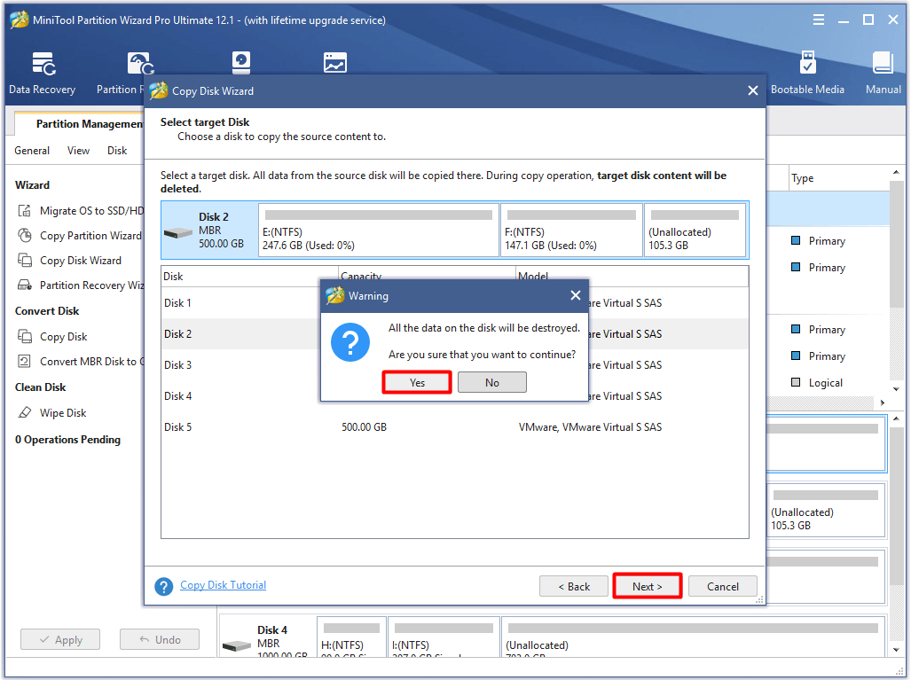 choose the target disk