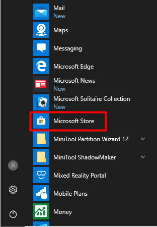 Cliquez sur Microsoft Store