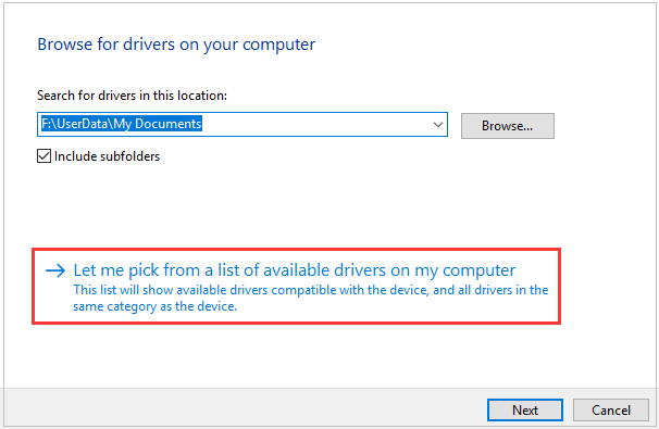 Let me pick from a list of available drivers on my computer