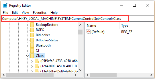 locate to the Class key inside Registry Editor