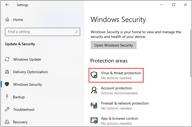 click Virus & threat protection