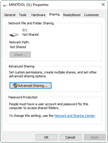 Select Advanced Sharing