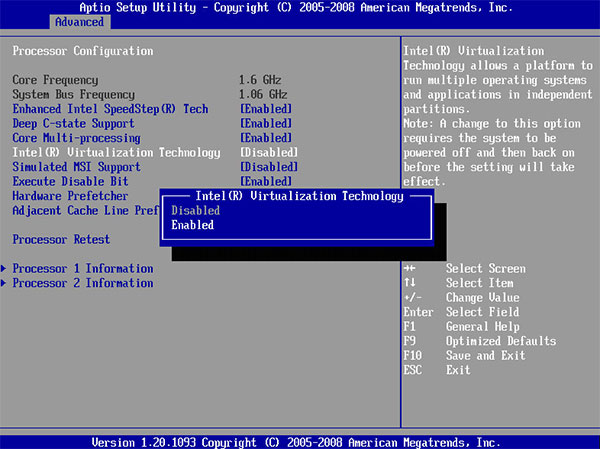 enable the virtualization item