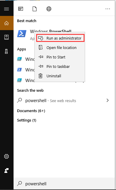run Windows PowerShell as administrator