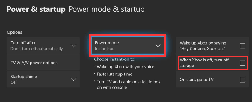 change the Power mode to Instant-on mode