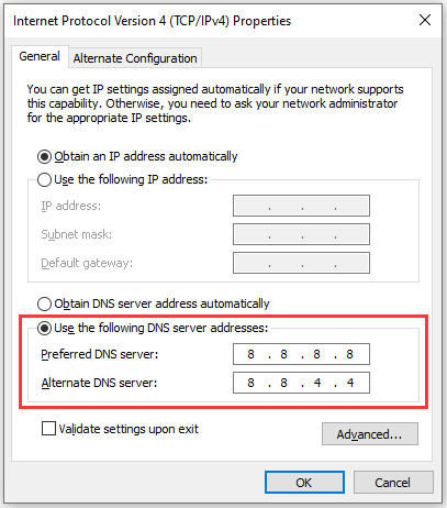 change DNS server address