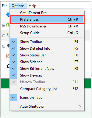select Preferences in uTorrent