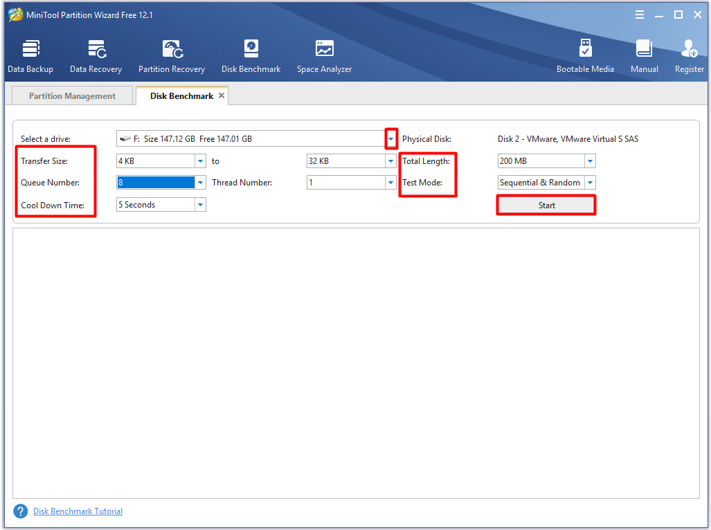 choose disk testing parameters