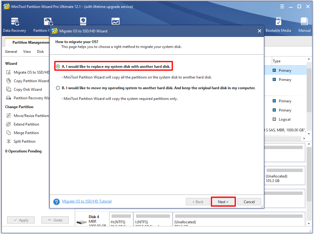 choose I would like to replace my system disk with another hard disk option