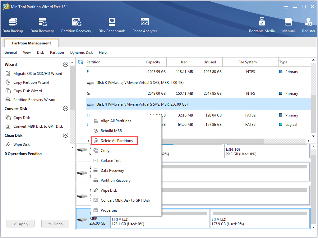 select the Delete All Partitions option