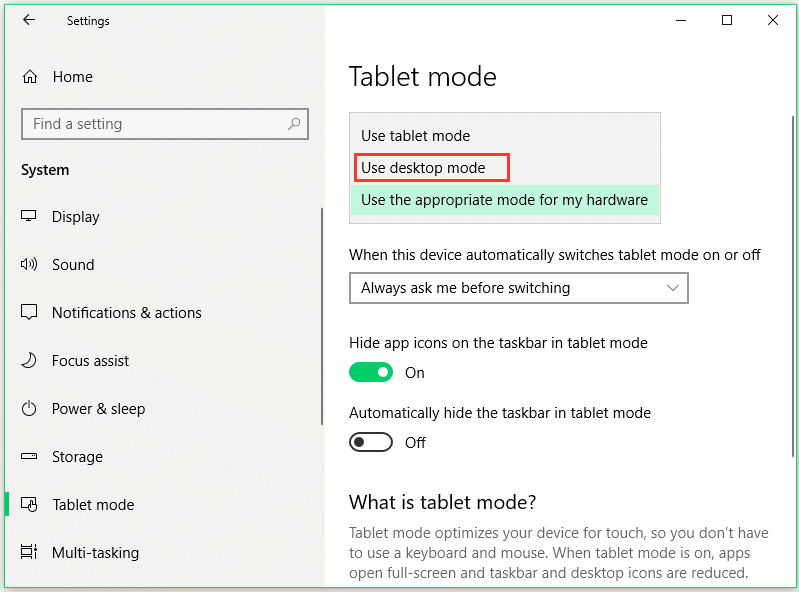 choose use desktop mode option