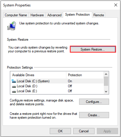 click System Restore