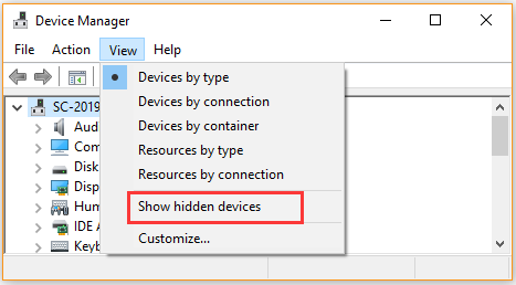 click on Show hidden devices