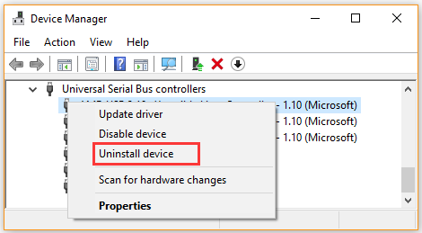 click on Uninstall device