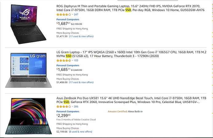1TB SSD Laptop Prices