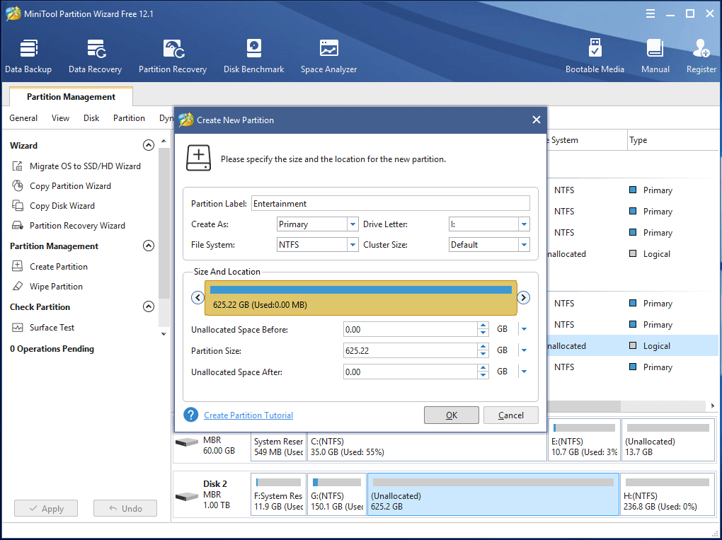 Specify New Partition Parameters