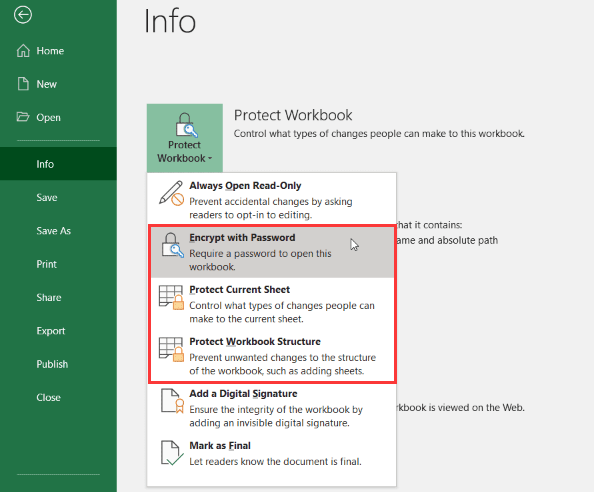 password protect your Excel