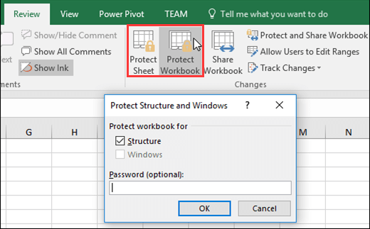 add password protection for shoot or workbook