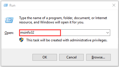 type msinfo32 in the Run dialog box
