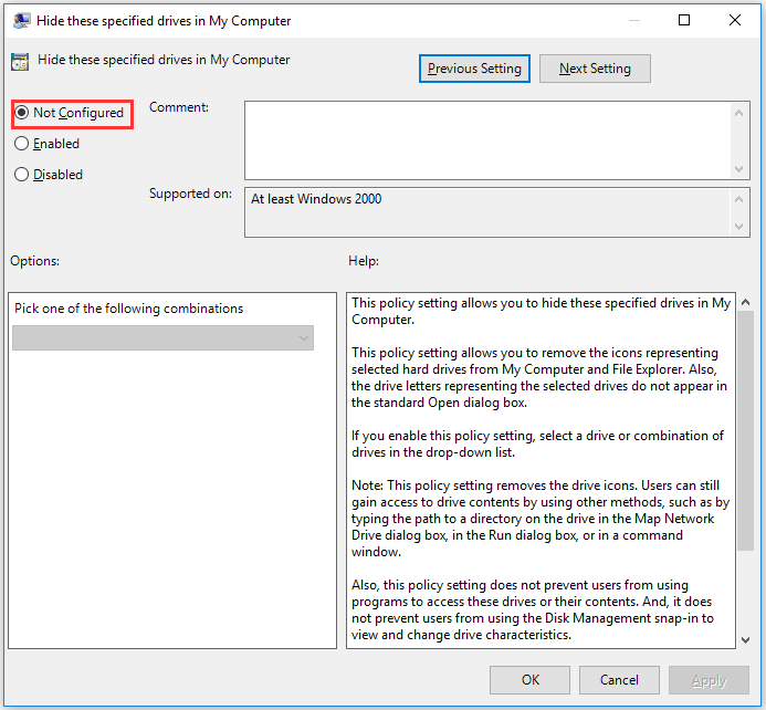 select Not Configured