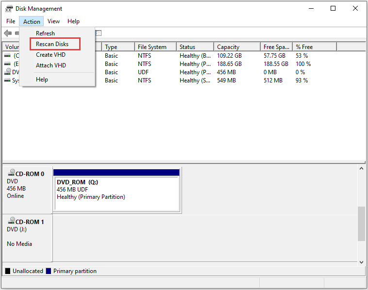 rescan disks via Disk Management