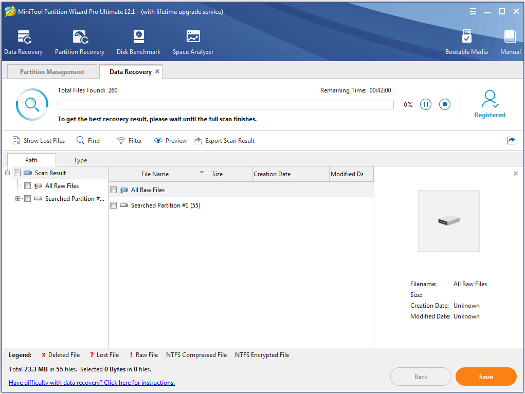the software is scanning the selected disk