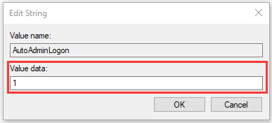 change the value of AutoAdminLogon to 1